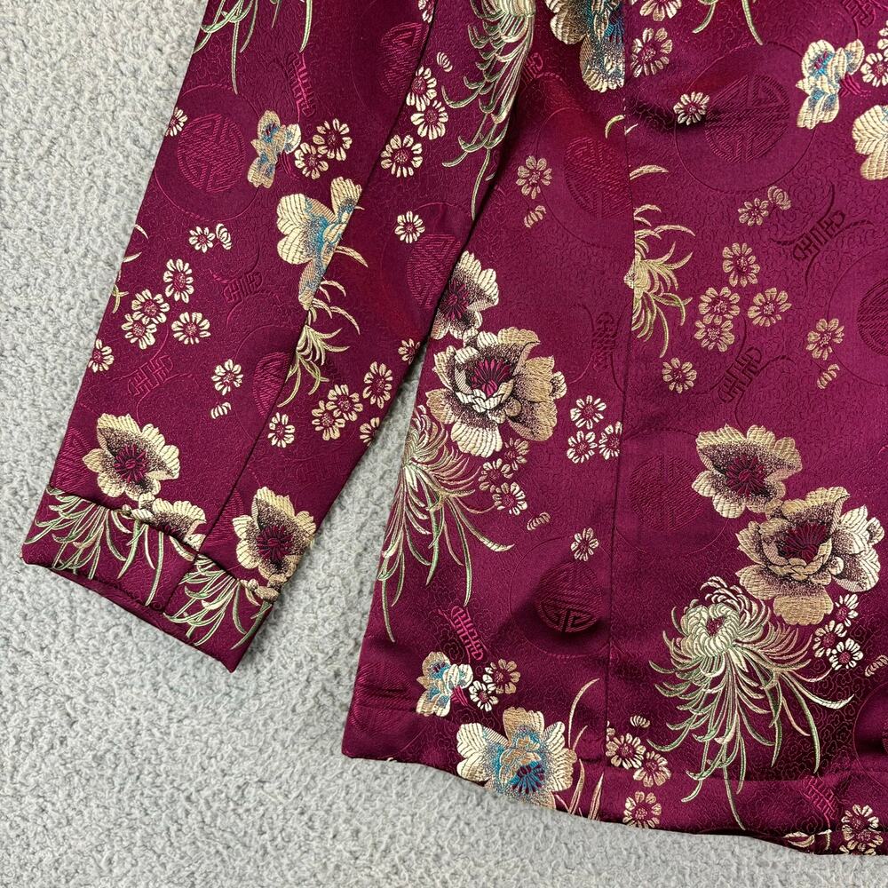 Chicos Jacket Small Embroidered Asian Floral Emboss Lightweight Blazer Sz 0 VTG - Picture 11 of 13